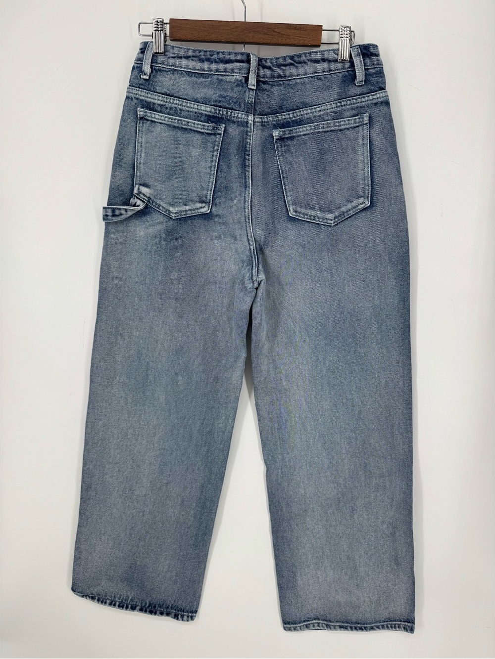 Boohoo Carpenter Jeans Light Wash Wide Leg Utility Denim Cropped HighRise Size 8 - Picture 2 of 6